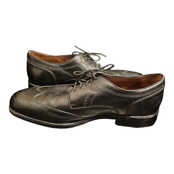 JOHNSTON & MURPHY Black Leather Wingtip Shoes -  Size 11 1/2 - Picture 3 of 10